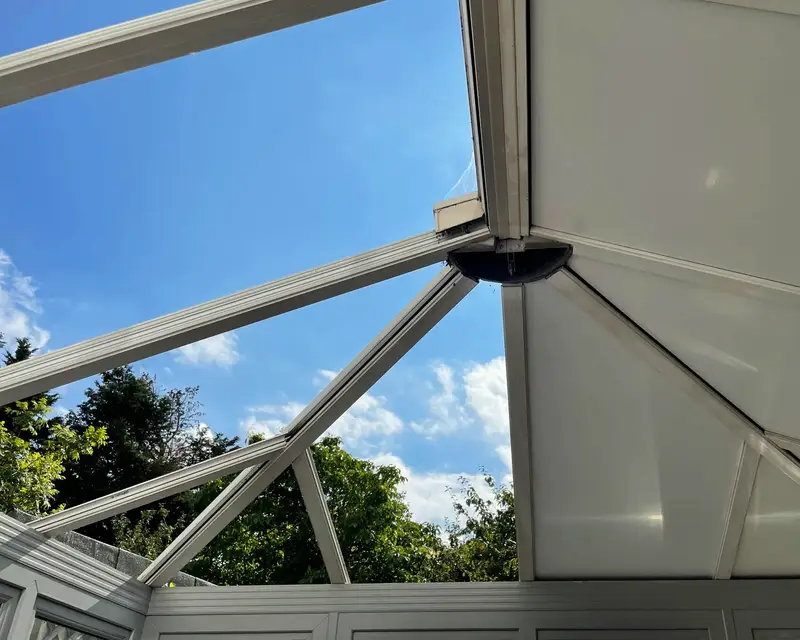 Insulated roof panels half fitted, seen from inside