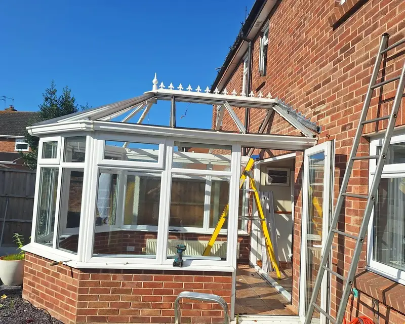 Victorian conservatory roof stripped open during fitting